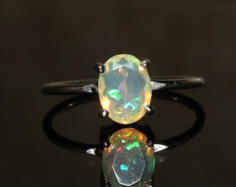 Natural Ethiopian Opal Ring - 925 Silver Ring - October Birthstone Ring - Opal Ring- Opal prong Ring - Handmade Opal Ring - Opal Jewelry