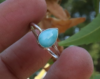 Larimar Cabochon Ring - Natural Blue Larimar  Ring - 925 Sterling Silver Ring - Larimar Ring - Larimar Jewelry - Handmade Larimar Rings