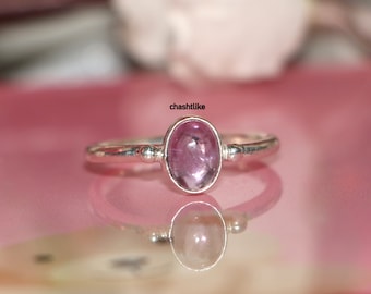 Purple Amethyst Ring -925 Silver Ring  - Amethyst Cabochon Ring -  February Birthstone Jewelry - Stacking Ring - Amethyst  Ring Gift for her