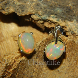 Natural Ethiopian opal earrings Opal Stud Earrings 925 Silver Earrings Handmade Opal stud wedding opal jewelry Opal Stud gift for her zdjęcie 4