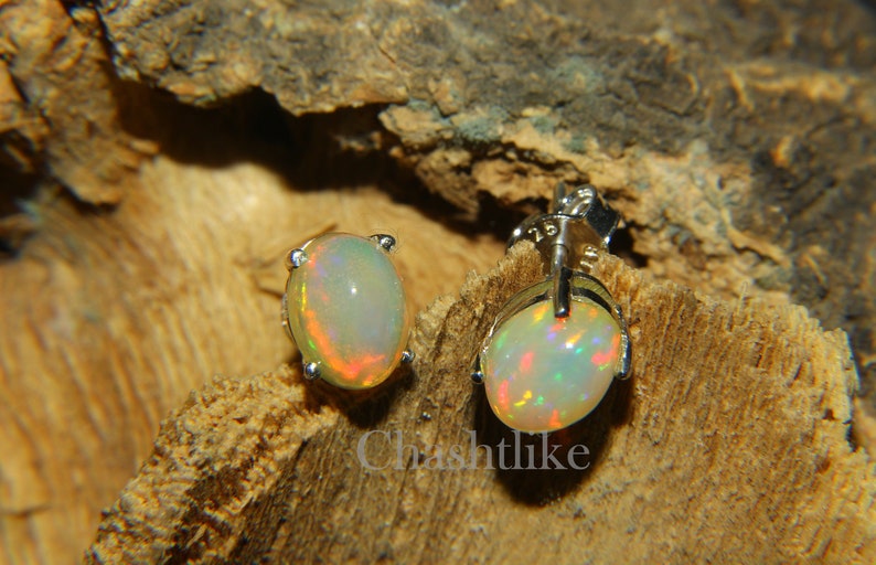 Natural Ethiopian opal earrings Opal Stud Earrings 925 Silver Earrings Handmade Opal stud wedding opal jewelry Opal Stud gift for her zdjęcie 4