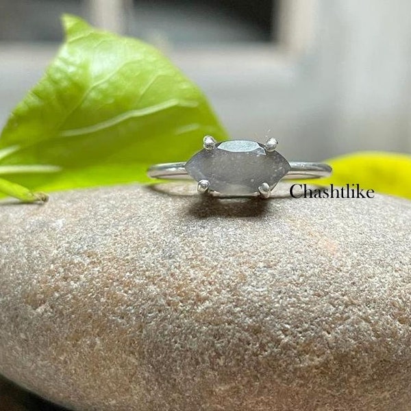 Gray Moonstone Ring - Natural Moonstone Ring - Birthstone Ring - Handmade 925 Silver Jewelry - Gray Moonstone Cut stone Ring - wedding ring