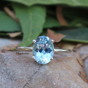 Natural Blue Topaz Ring - 925 Silver Blue topaz Prong Ring - December Birthstone Ring - Engagement Ring - Handmade Jewelry - Gift to her