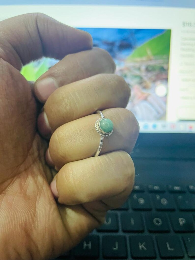 Amazonite Ring: Solid 925 Silver Ring - Handmade Bezel Ring - Daily Use Ring - Gemstone Cabochon Ring - Gift For her - Amazonite Jewelry image 4