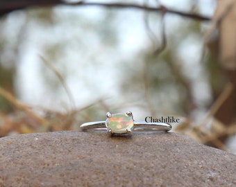 Natural Ethiopian Opal Fire Ring: 925 Sterling Silver, Handmade Jewelry