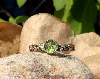 Green Peridot Ring - 925 Silver Ring - Peridot Silver Double Band Ring - Birthstone Ring - Gift to her - August Peridot Jewelry Gift to her