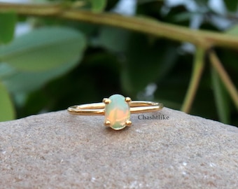 Natural Ethiopian Opal 925 Silver Ring - Handmade Gold Finish