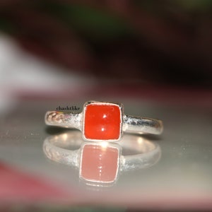 Handmade Carnelian Ring: 925 Sterling Silver, Cushion Cab Stone