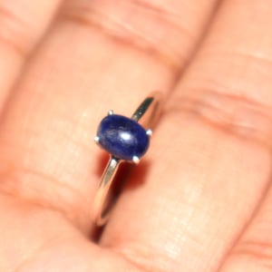 Natural Lapis Lazuli Ring - 925 Sterling Silver Prong Setting