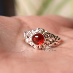 Handmade Red Garnet Ring: 925 Sterling Silver Cabochon Stone