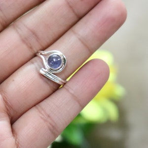 Natural Tanzanite Ring: Round Cabochon 925 Sterling Silver