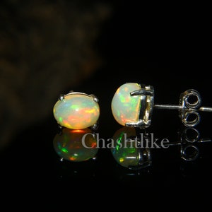 Natural Ethiopian opal earrings Opal Stud Earrings 925 Silver Earrings Handmade Opal stud wedding opal jewelry Opal Stud gift for her zdjęcie 3