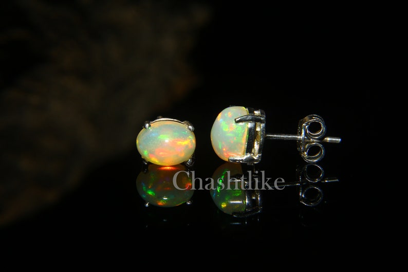 Natural Ethiopian opal earrings Opal Stud Earrings 925 Silver Earrings Handmade Opal stud wedding opal jewelry Opal Stud gift for her zdjęcie 3