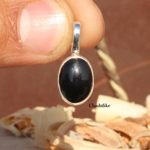 Black Onyx Pendant: Handmade 925 Sterling Silver Bezel, Oval Cabochon
