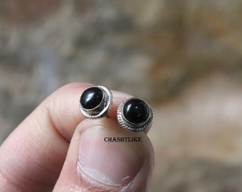 Black Onyx Stud Earrings -Minimalist Black Earrings-Everyday Stud -Gift for Her Handmade Jewelry -Classic Stud - 925 Silver Stud Earrings