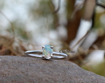 Natural Ethiopian Opal Ring - October Birthstone Ring - Handmade 925 Silver Ring - Opal Ring - Minimalist Ring - Gift for her Opal jewelry