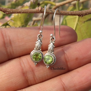Peridot Dangle Earrings: Handmade 925 Sterling Silver Gemstone Studs