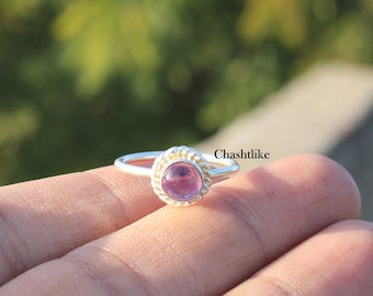 Natural Purple Amethyst Ring - 925 Silver Bezel Ring - Amethyst Gemstone Ring - Birthstone Ring - Gift For her - February Amethyst Jewelry