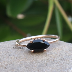 Handmade Black Onyx Marquise Ring: Rose Gold 925 Silver
