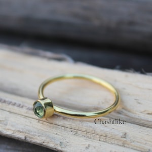 Green Peridot Ring: 925 Silver, Gold Finish, August Birthstone