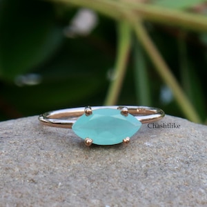 Natural Aqua Chalcedony Ring ,Rose Gold  Ring, 925 Silver Ring - Handmade  Ring ,Gemstone Ring ,Chalcedony gold Ring gift for her jewelry