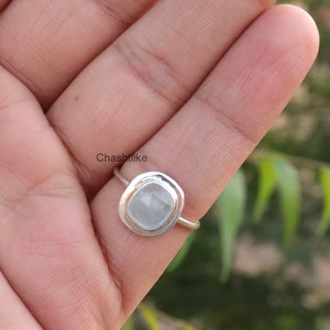 Natural Aquamarine Stone Ring - 925 Silver aquamarine Ring - March Birthstone Ring - Rose cut Ring - Handmade Jewelry - Gift to her Ring