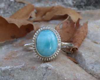 Natural Larimar Ring ,925 Silver Ring ,Handmade Oval Ring, Larimar Wedding ring , Gift for her , Larimar Jewelry ,Promise Larimar Ring