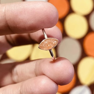 Handmade Marquise Sunstone Ring: 925 Sterling Silver Cabochon