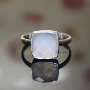 Aqua Chalcedony Ring - Faceted Stone Ring - 925 Silver Ring - Chalcedony Ring - Handmade Gemstone Silver Ring - Chekkar Chalcedony Jewelry