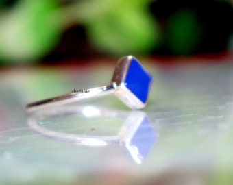 Anillo de calcedonia azul cojín de plata 925 - Piedra preciosa hecha a mano