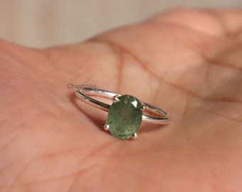 Bague en argent sterling 925 avec quartz vert fraise - Bague artisanale, Bijoux en argent faits à la main - Bague à griffes simple, fait main, cadeau pour elle