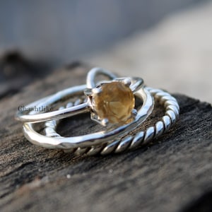 Yellow Citrine Stacking Ring - 925 Silver Prong Ring -  Stacking Ring Set - Citrine Ring - Birthstone Ring - Handmade Ring - Citrine Jewelry