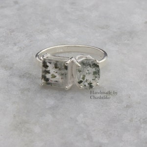 Herkimer Diamond Ring: Double Stone 925 Sterling Silver, Diamond Birthstone