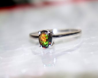 Black Opal Ring , 925 Silver Ring , October Birthstone Ring , Opal Ring- Opal prong Ring , Handmade Opal Ring , Opal Jewelry , wedding Ring