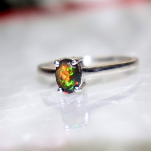 Black Opal Ring 925 Silver Ring October Birthstone Ring | Etsy