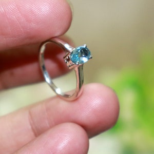 Natural Blue Topaz Ring - 925 Silver Blue topaz Prong Ring - December Birthstone Ring - Engagement Ring - Handmade Jewelry - Gift to her