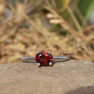 925 Silver Red Garnet Ring: Handmade Prong Setting, January Birthstone