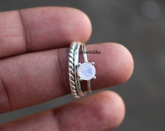 Moonstone Stacking Ring Set: 925 Sterling Silver, Handmade Jewelry