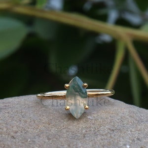 Natural Moss agate Ring - 925Sterling Silver Ring - Gold Plated Handmade Marquise Cut Ring -Faceted Stone Ring -Moss agate Jewelry Gift Ring