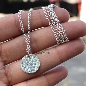 Hammered Dot 925 Silver Pendant Necklace - Simple Circle Design
