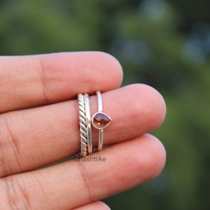 Smoky Quartz 925 Silver Stacking Ring Set - Handmade