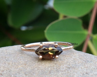 Smokey Quartz Ring, Brown Stone Ring, Rose gold, Cocktail Ring, Engagement Ring, Simple Ring ,Solitaire Stacking Ring, Smoky Gemstone Ring,