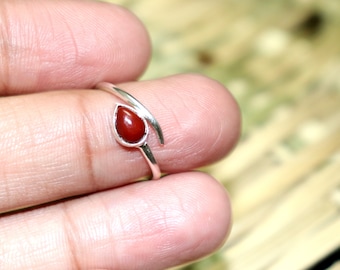 Natural Red Jasper Ring , 925 Sterling Silver Ring - Handmade Adjustable Pear Cabochon  , Gift For her , Birthday Gift Ring , Jasper Jewelry