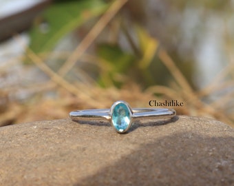Swiss Blue Topaz Ring - 925 Silver Blue topaz Ring - December Birthstone Ring - Natural Topaz Engagement Ring - Handmade Jewelry Gift to her