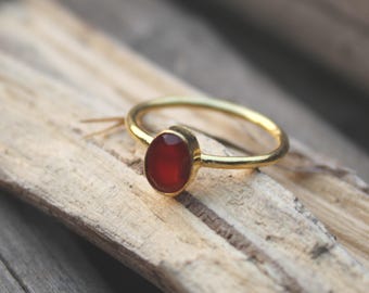 Oval Carnelian Ring: Gold Plated 925 Silver, Handmade Gemstone