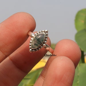 Green Moss Agate Ring: Handmade 925 Silver Bezel Setting