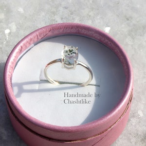 Herkimer Diamond Ring: Oval Cabochon 925 Sterling Silver Birthstone