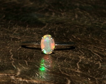 Natural Ethiopian Opal Ring: 925 Sterling Silver Oval, October Birthstone