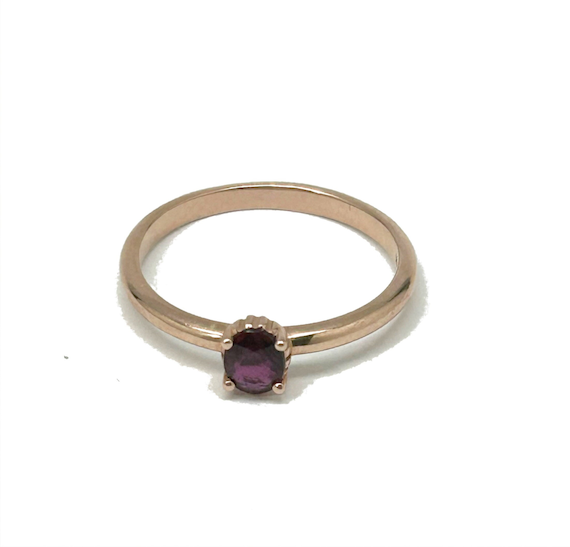 14K Rose Gold and Ruby Solitaire Ring - Minimalis… - image 1