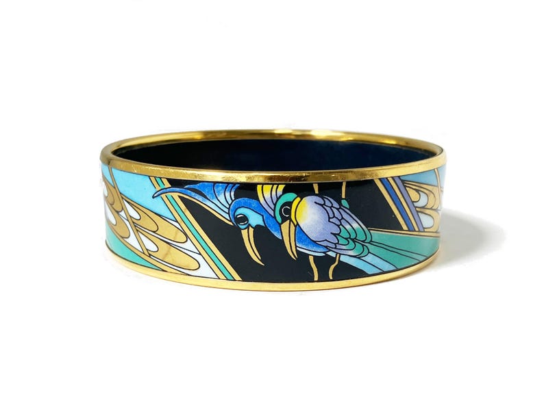 Michaela Frey Enamel Bangle: 24K Gold Plated Art Nouveau Bird Bracelet bild 1